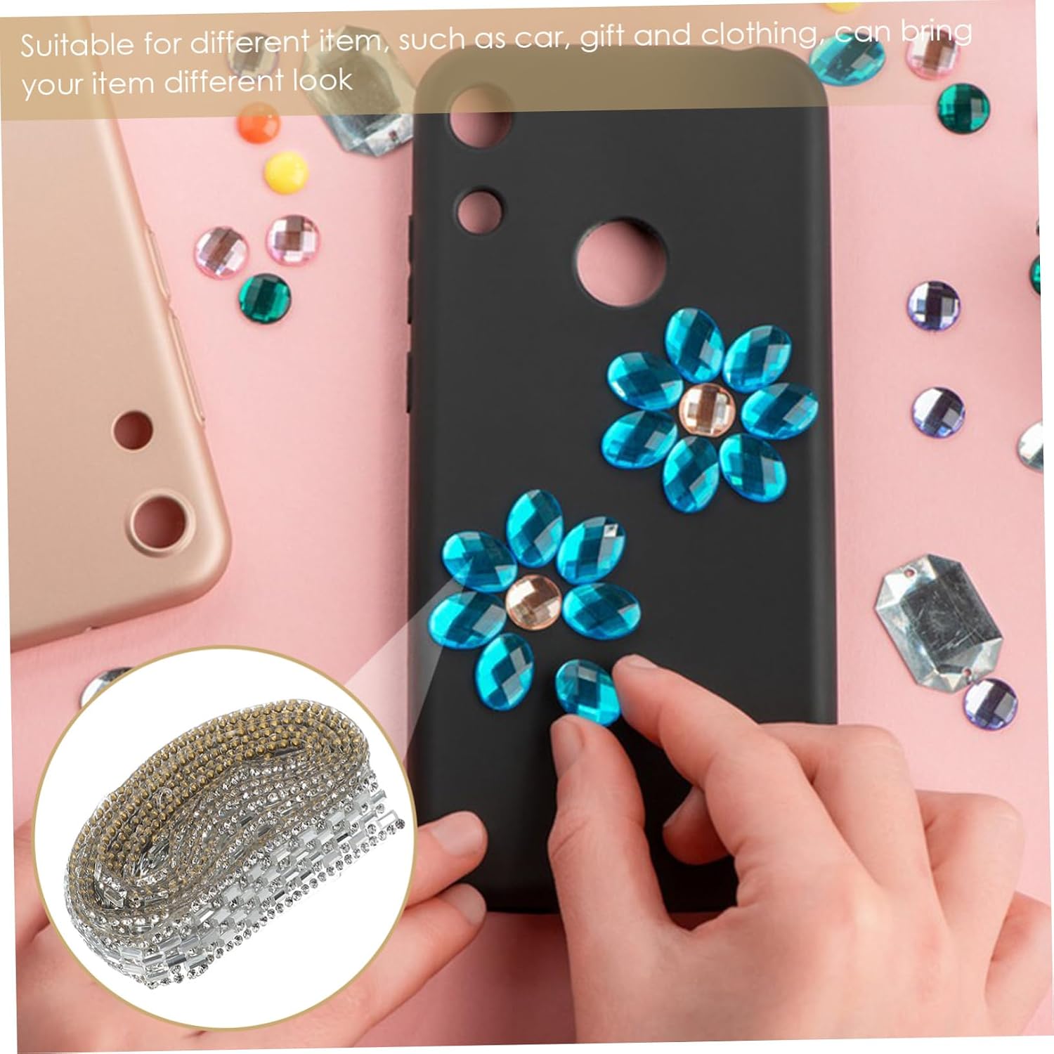 Rhinestone Ribbon Roll for Crafts Bling Iron On Strips 1 Roll Crystal Decor for Clothing Shoes and Bags Suitable for DIY Projects and Embellishments