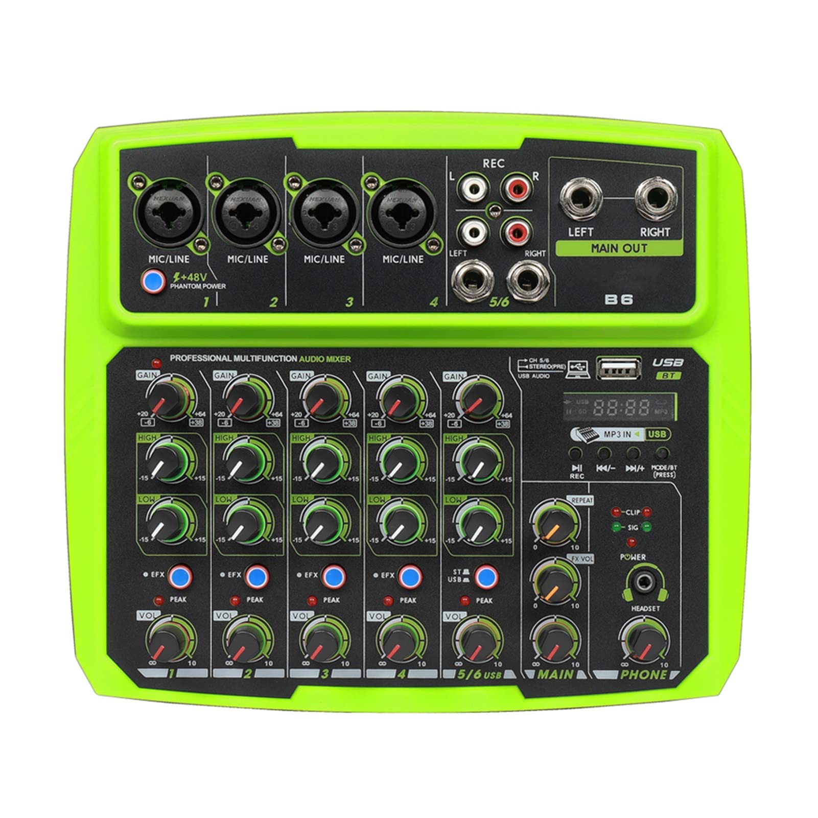 DJ-Equipment für die Party B4/B6 4/6 Channel Mixer Outdoor Conference Audio USB Bluetooth Reverberation Audio Instrument Processor Live Sound Card (Color : Deep Blue)
