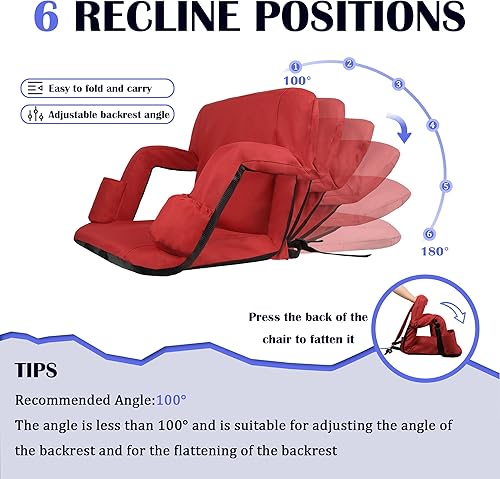 Miniatura 6 de Asientos de estadio con soporte para el respaldo, sillas gradas con respaldo y cojín extra ancho, asientos acolchados gruesos, asientos reclinables
