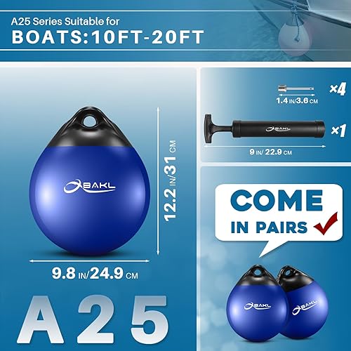 Miniatura 2 de OBAKL Par de bolas de vinilo para boya de barco, 9.8 x 12.2 pulgadas, bola redonda para guardabarros de barco para boya de amarre, boya flotante de