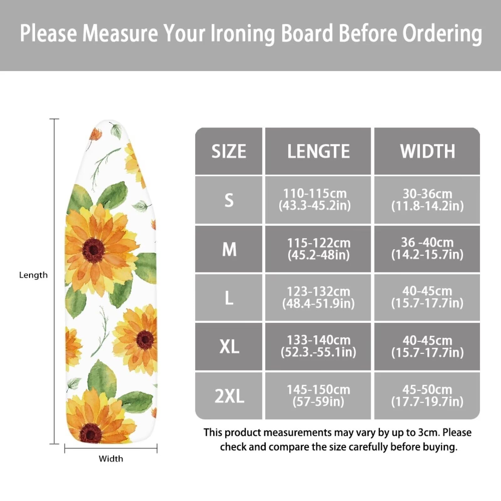 Sunflower Ironing Board Cover With Padding 15 X 54 Iron Butterfly And Sunflower | UK