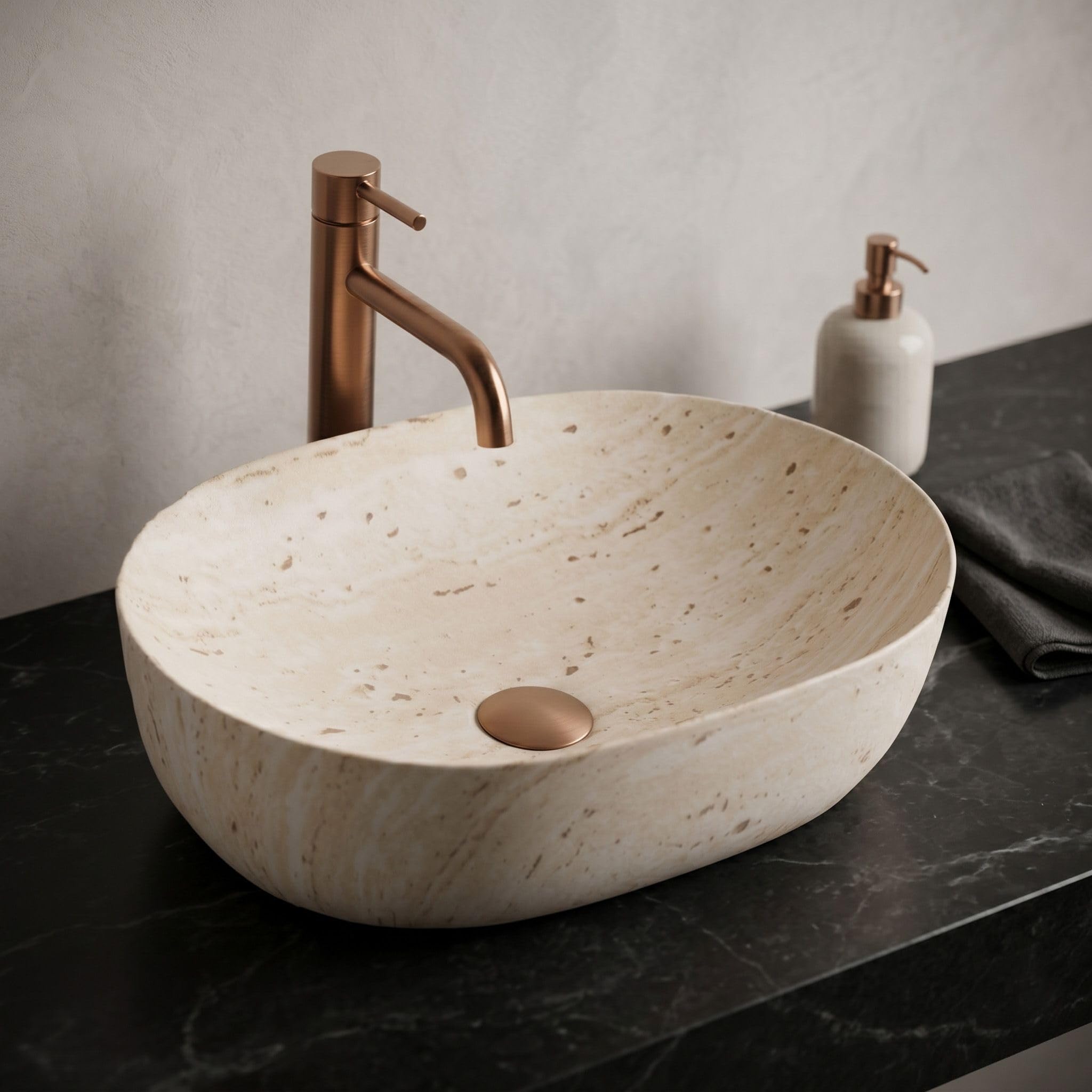 Rea - Lavabo sobre encimera Amelia 48 Travertine Classic - Cerámica - Piedra De Imitación - 48x34,5x13,5 cm