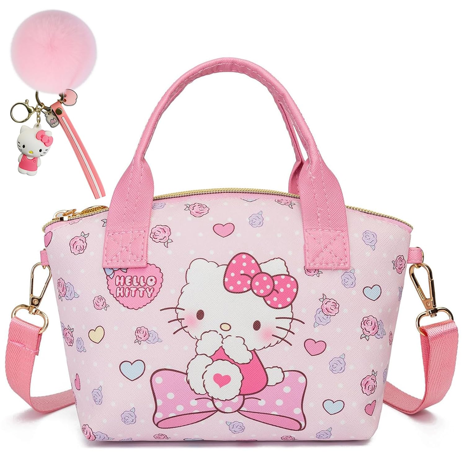 rasaro Cute Mini Pink Crossbody Bag with Pom Pom Keychain Soft PU Leather Shoulder Messenger Purse for Women