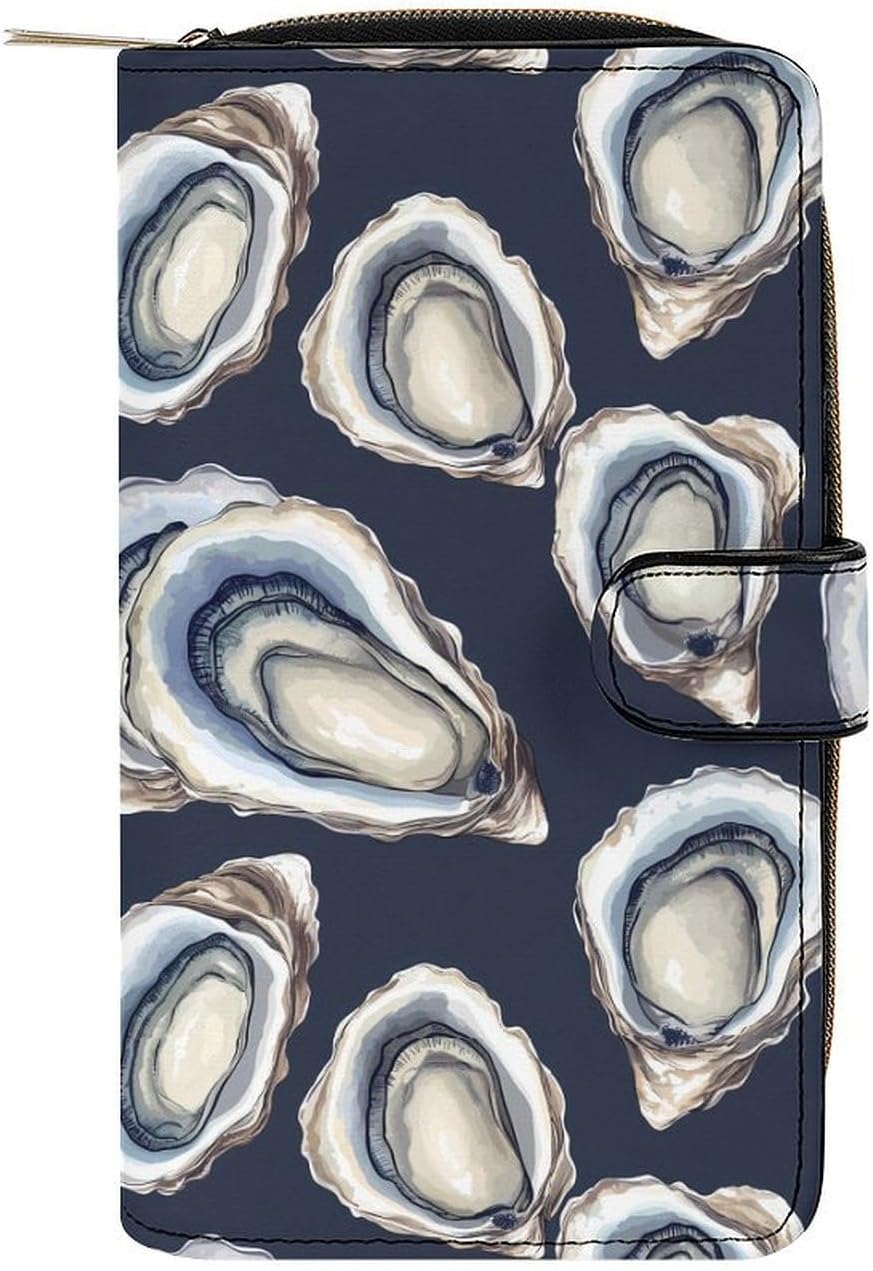 Oysters Funny Long Slim Bifold Wallet Card Holder Purse with Buckle for Men Women