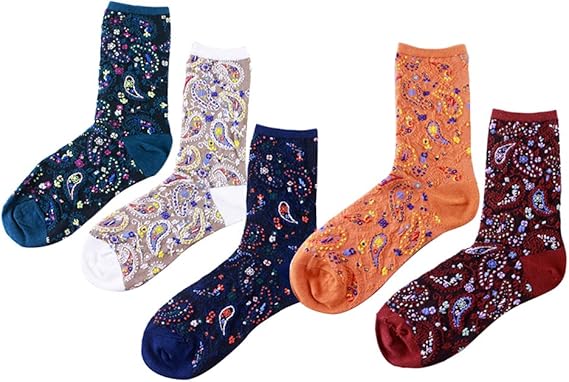 Amazon Lovart S Beauty レディース刺繍ソックス ロートソックス 織り風花柄 エスニック 綿 ジャカード レトロ靴下 5足組 靴下 通販