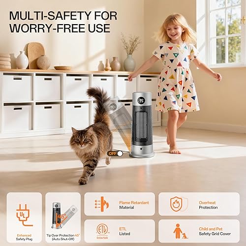 Miniatura 2 de Calentadores de espacio para uso en interiores, calentador eléctrico portátil con luz nocturna, calentador de cerámica PTC de 1500 W con 4 modos,