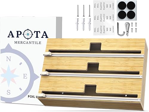 Mercantile Ultimate - Dispensador de papel de aluminio de 3 ranuras, 37 piezas, organiza, corta y envuelve con facilidad, accesorio de cocina