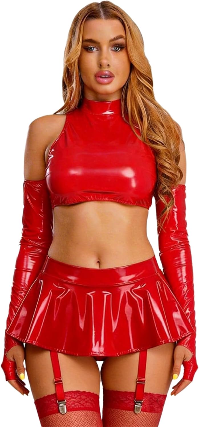 ACSUSS Women Wet Look Lingerie Outfits Latex Nightwear