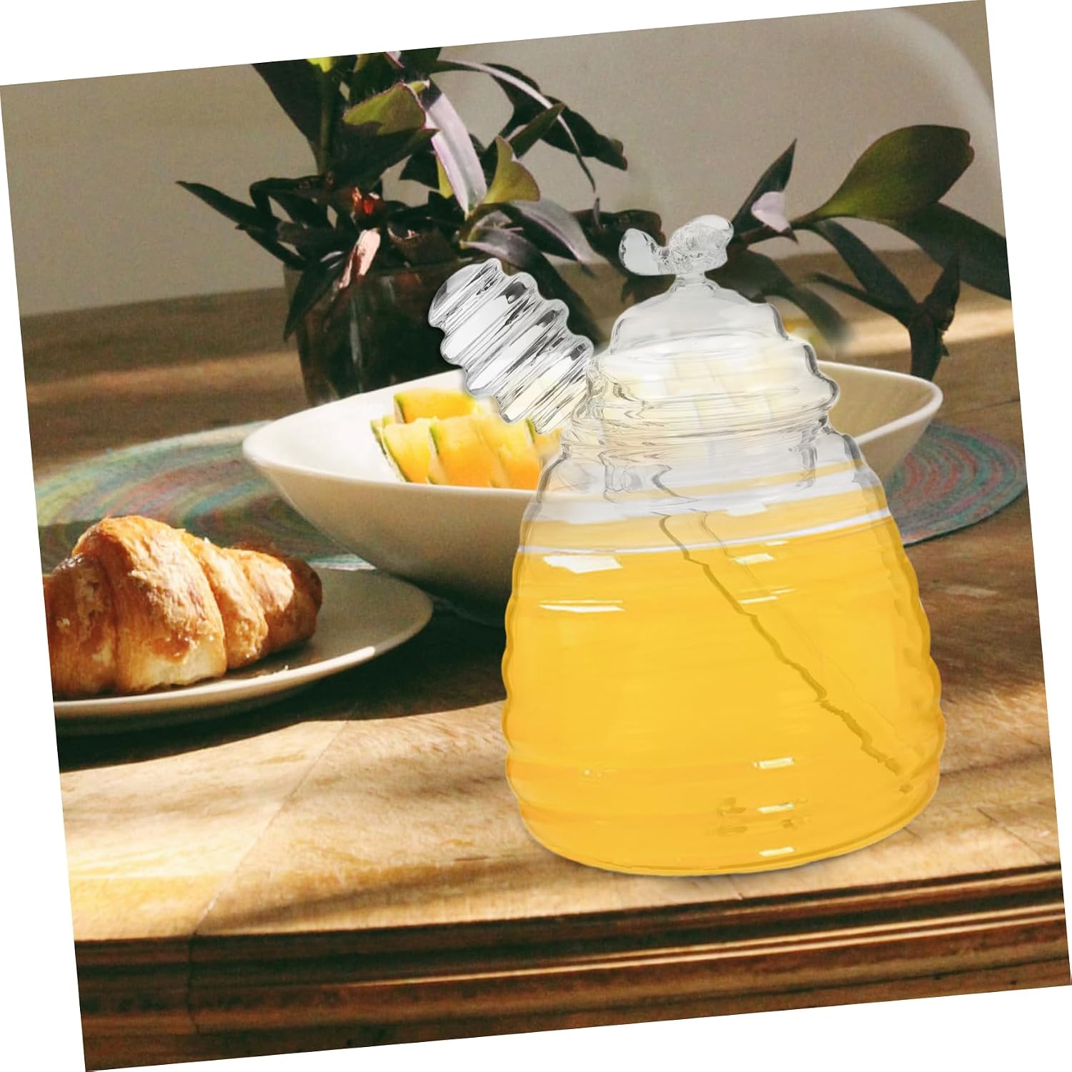 SHOWERORO Honey Dipper Stick and Jar Set Glass Honey Jar Airtight Container for Home