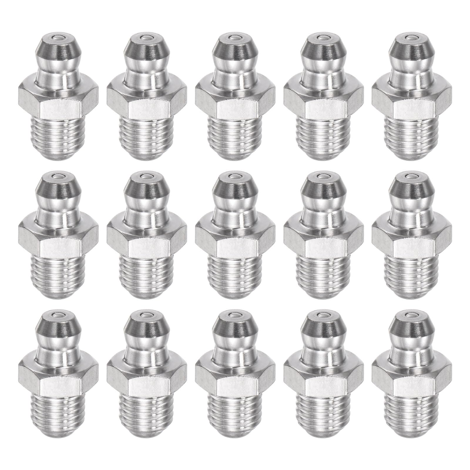 uxcell 304 Stainless Steel Straight Grease Fitting M8 x 1mm Thread Hydraulic Grease Fitting Accessories, 15Pcs