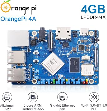 Orange Pi 4A 2GB/4GB Allwinner T527 with RISC-V Coprocessor Single Board Computer with eMMC Socket, Support WiFi 5/BT5.0, Development Board Run Ubuntu/Debian/Android 13 (4GB)