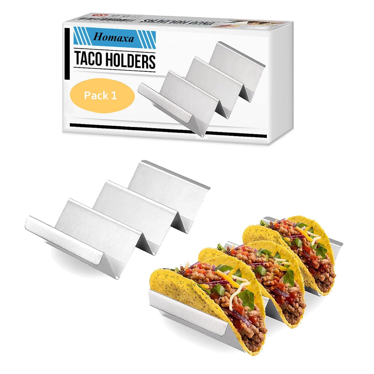 Homaxa Taco Holders 2 Packs - Stainless Steel Taco Stand Rack Tray Style by, Oven Safe for Baking, Dishwasher and Grill Safe