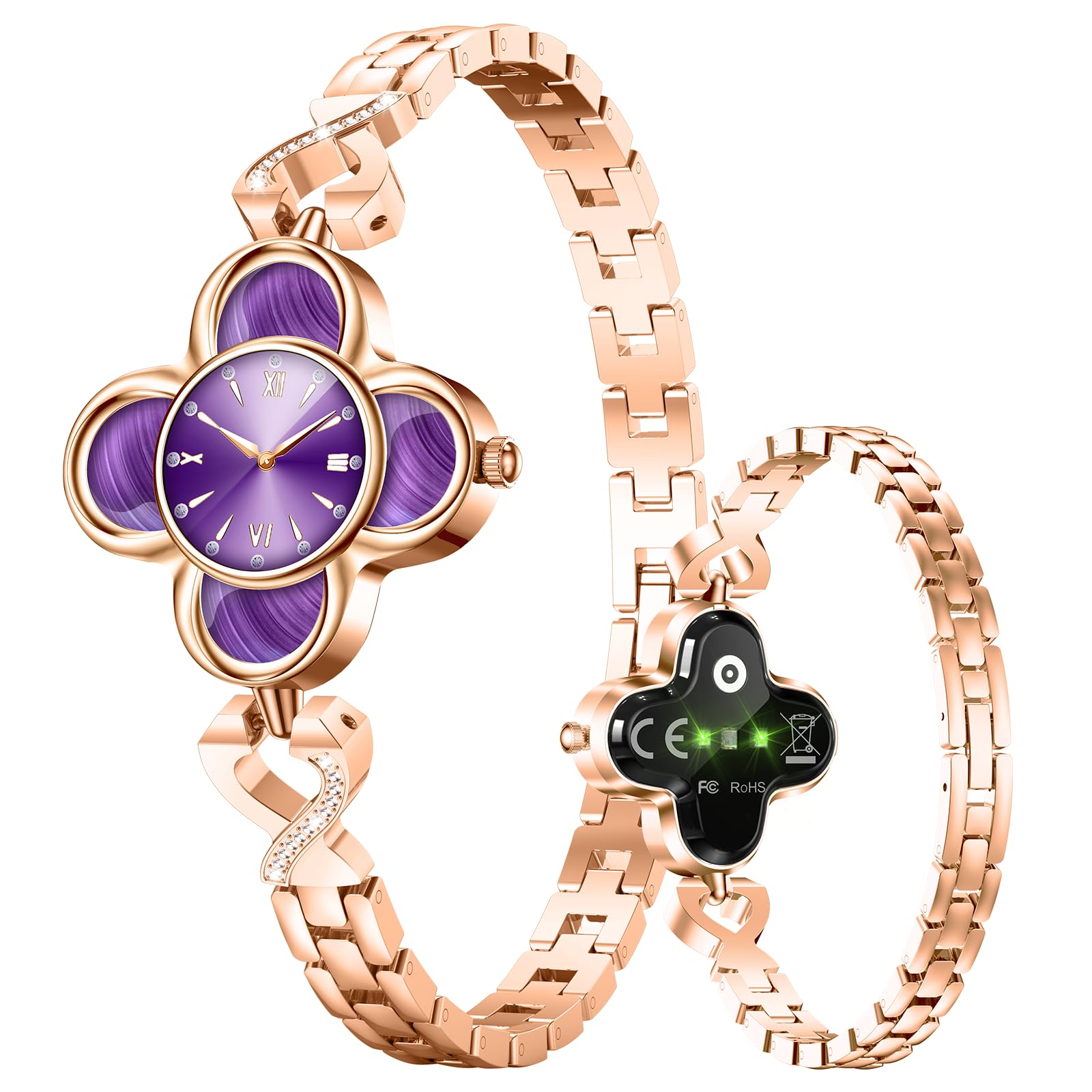 Purple Fitness Tracker with Quartz Display - Smart Bracelet Monitor Heart Rate, Sleep, IP68 Waterproof for Women, 30-Day Battery Life, Smart Notifications, Compatible with Android and iOS