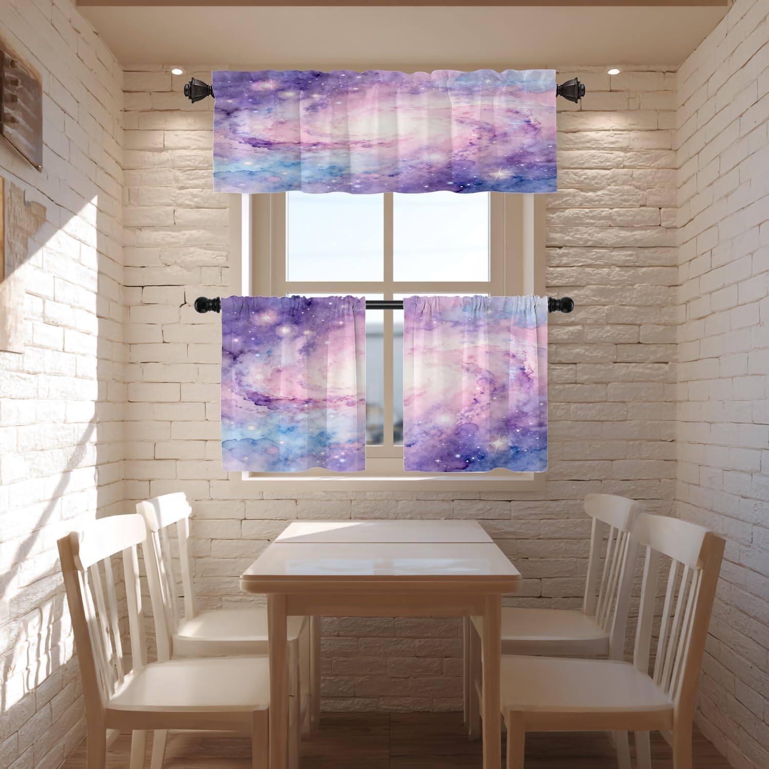 Pink Purple Abstract Galaxy Kitchen Valances for Windows,Tie Dye Starry Sky Hotpink Art Blackout Valances Curtains Multilayer Polyester Drapes for Kitchen Bedroom 2 Pack 52X16 Inches