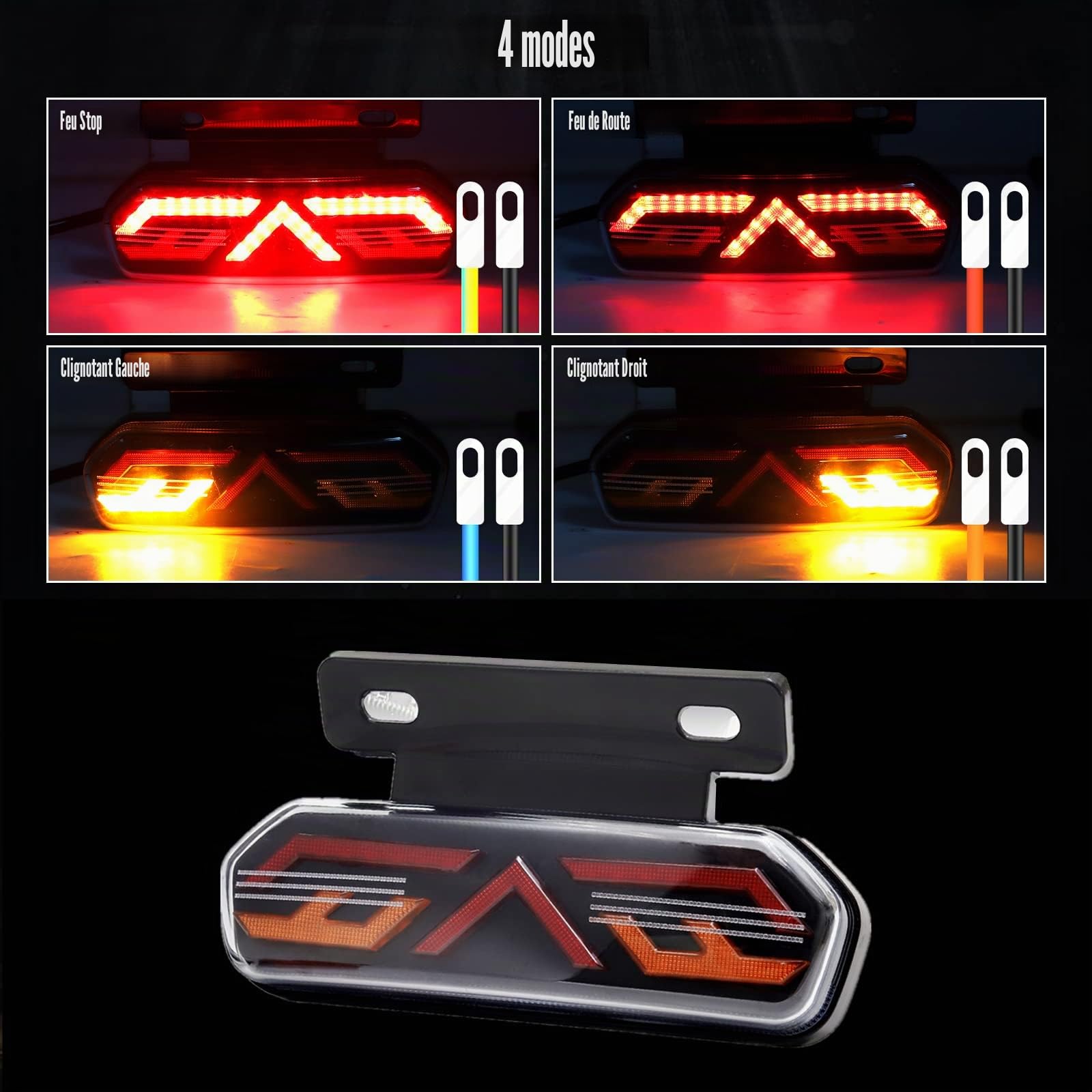 Feu Arrière de Moto 12V Multifonctionnel étanche LED Feu Stop Feux de Conduite Clignotants pour Moto.