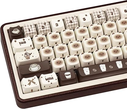 PBT Keycaps Siamese Cat Brown Mao Profile Cute MX Switch Key Cap | Dye Sublimation Legends, Custom Keycaps, 60% 65% 75% 100% Layouts, 133 Keys, Desk Setup, Office Work, Gaming Use