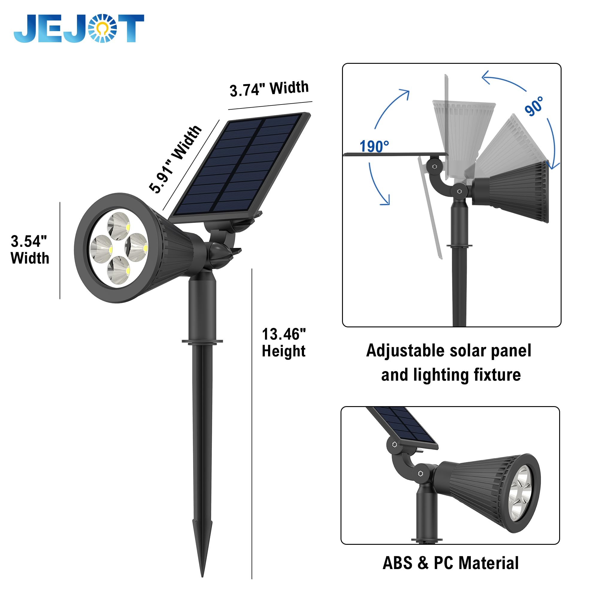 JEJOT Solarleuchten für den Außenbereich, wasserdicht, IP65.6500 K, superhelle LEDs, 2 Beleuchtungsmodi, Solarleuchten für Terrasse, Garten, Landschaftsflagge, automatisches Ein- und Ausschalten