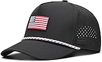 Curves & Clubs American Flag Golf Hat - Black Patriotic USA Rope Cap, Adjustable Breathable Performance Hat