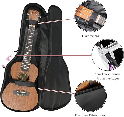 Miniatura 2 de Funda para ukelele resistente al agua, mochila para ukelele, patrón de mariposa rosa, 0.394 in, acolchada para concierto soprano