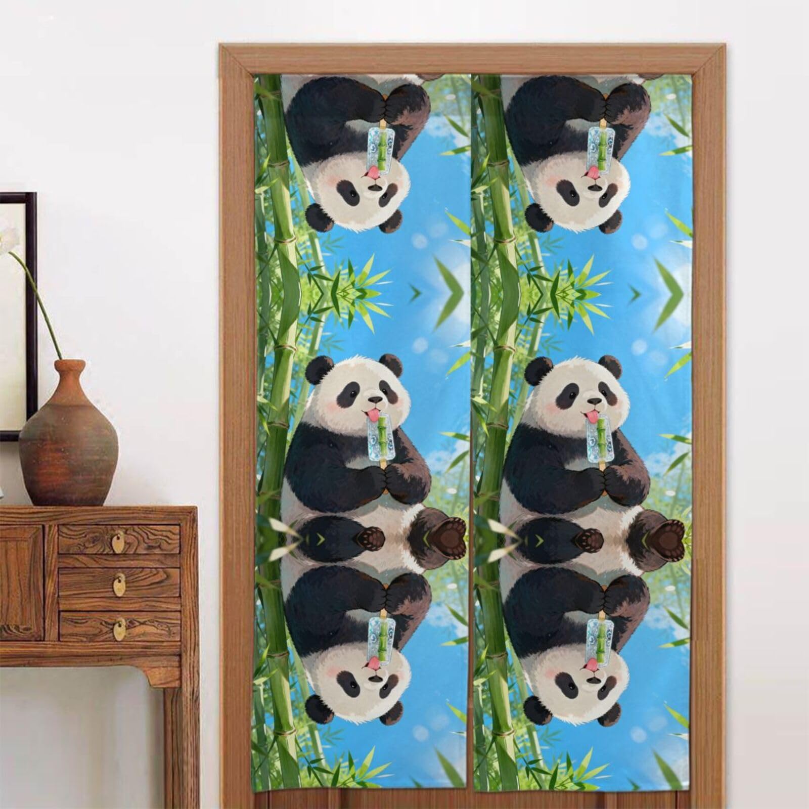 CNTDBU Panda Bamboo Pop Door Curtain 34x56 Inch-Room Divider Panel for Privacy, Entryway Screen for Kitchen Bedroom