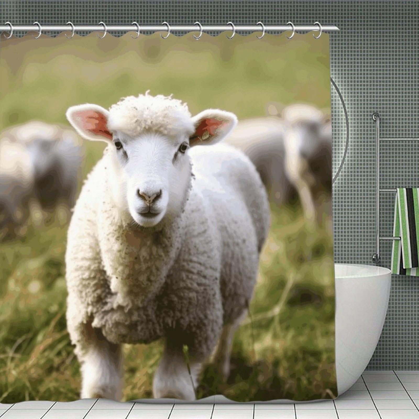 VstaDank Cute Sheep Lamb Shower Curtain Waterproof Bathroom Curtain with Hooks Luxury Weighted Bath Curtains for Bathtubs Showers Room Dividers Decorative Shower Curtains 71x71 in