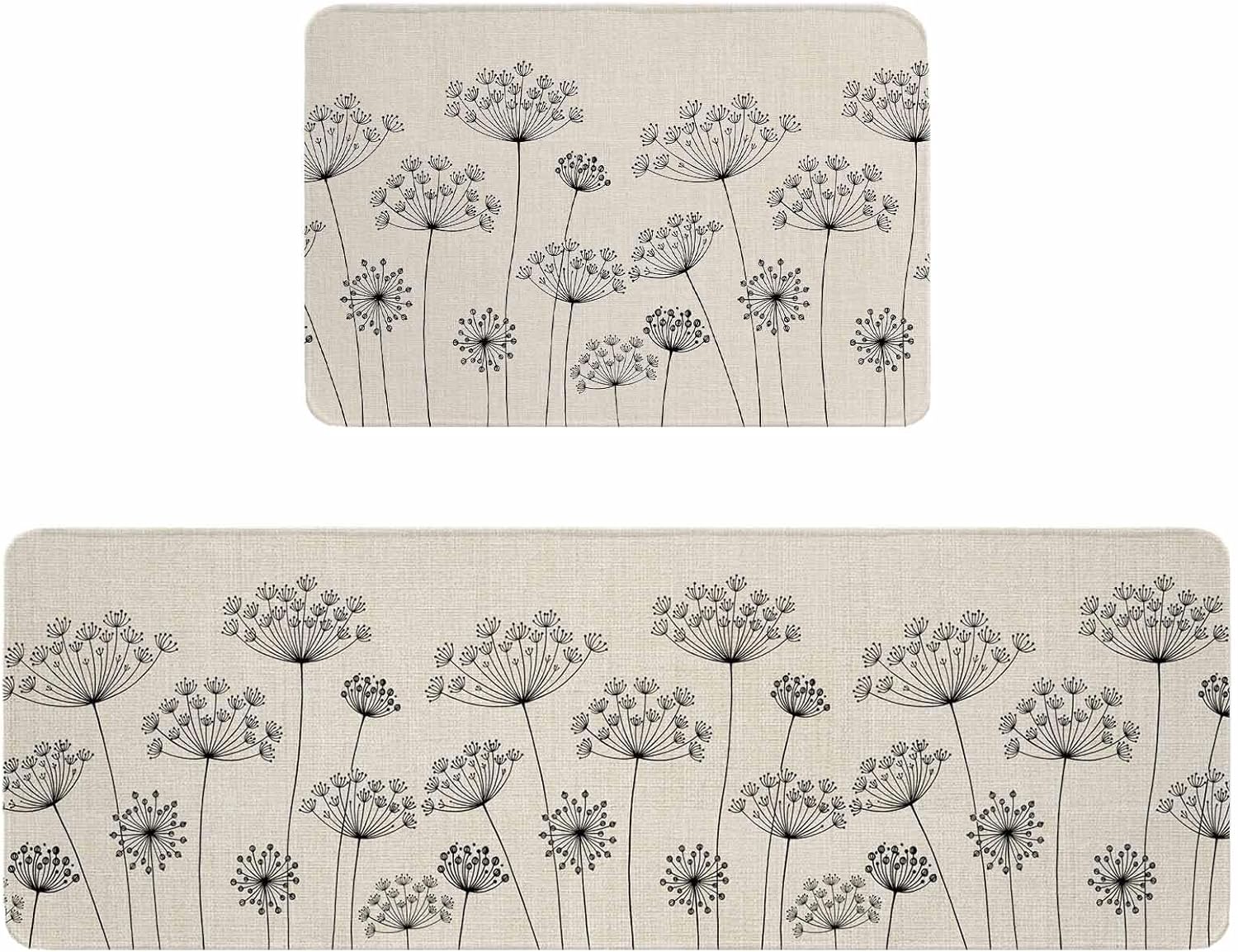 Farmhouse Dandelion Kitchen Rugs and Mats Set of 2, Non-Slip Kitchen Sink Mat, Spring Modern Minimalist Country Flower Washable Doormat Bathroom Rugs Runner for Bedroom 23.6"x35.4"+23.6"x70.9"