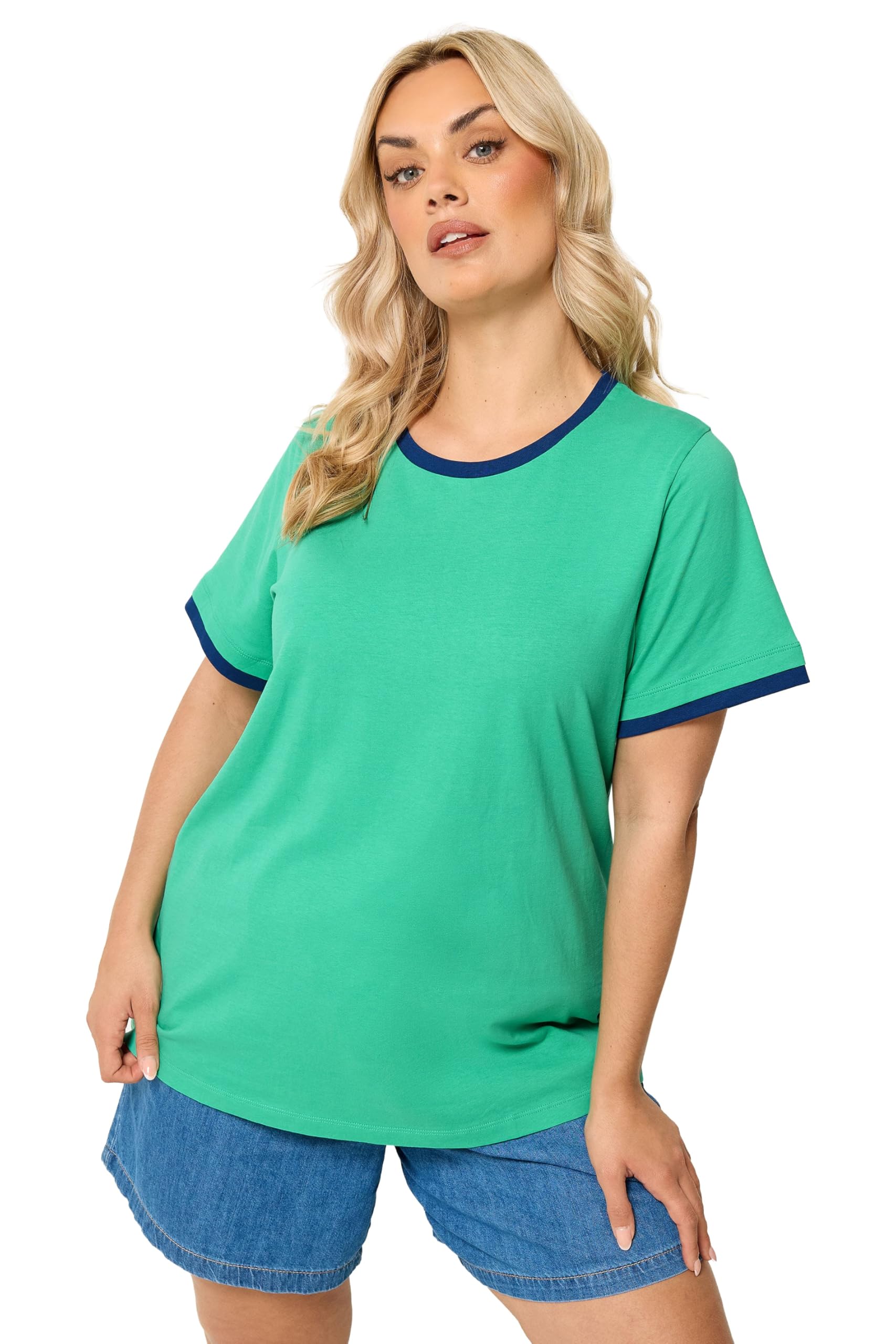 Yours Women's Green Contrast Trim T-Shirt In Size 34-36