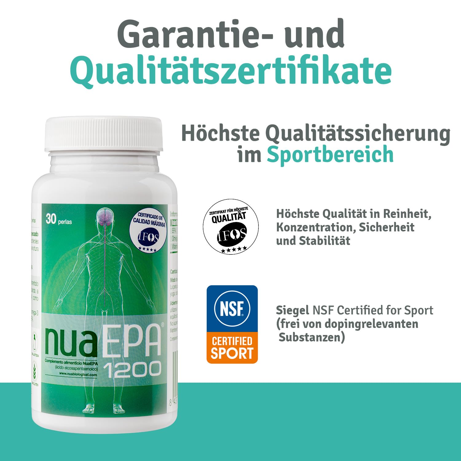 Nua Biological - NuaEPA 1200 - Nahrungsergänzungsmittel auf Basis von EPA (Eicosapentaensäure) - Omega-3 aus Blauem Meeresfisch - 30 Kapseln in Triglycerid-Form (1200 mg)