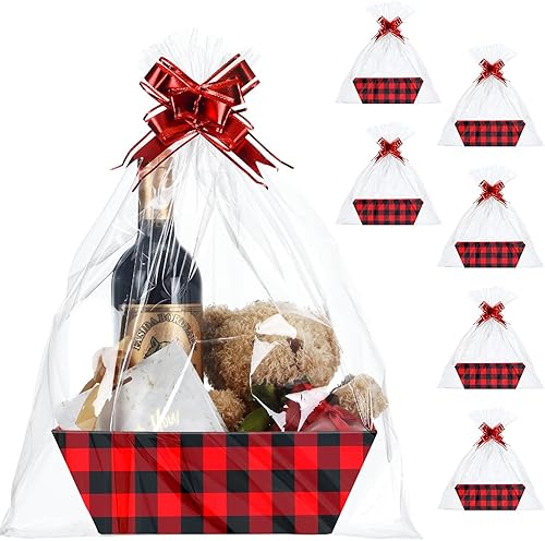 El kit de 22 cestas incluye 6 piezas vacías, 6 bolsas transparentes, 10 lazos, bandeja de mercado para Acción de Gracias, Navidad, regalos de boda