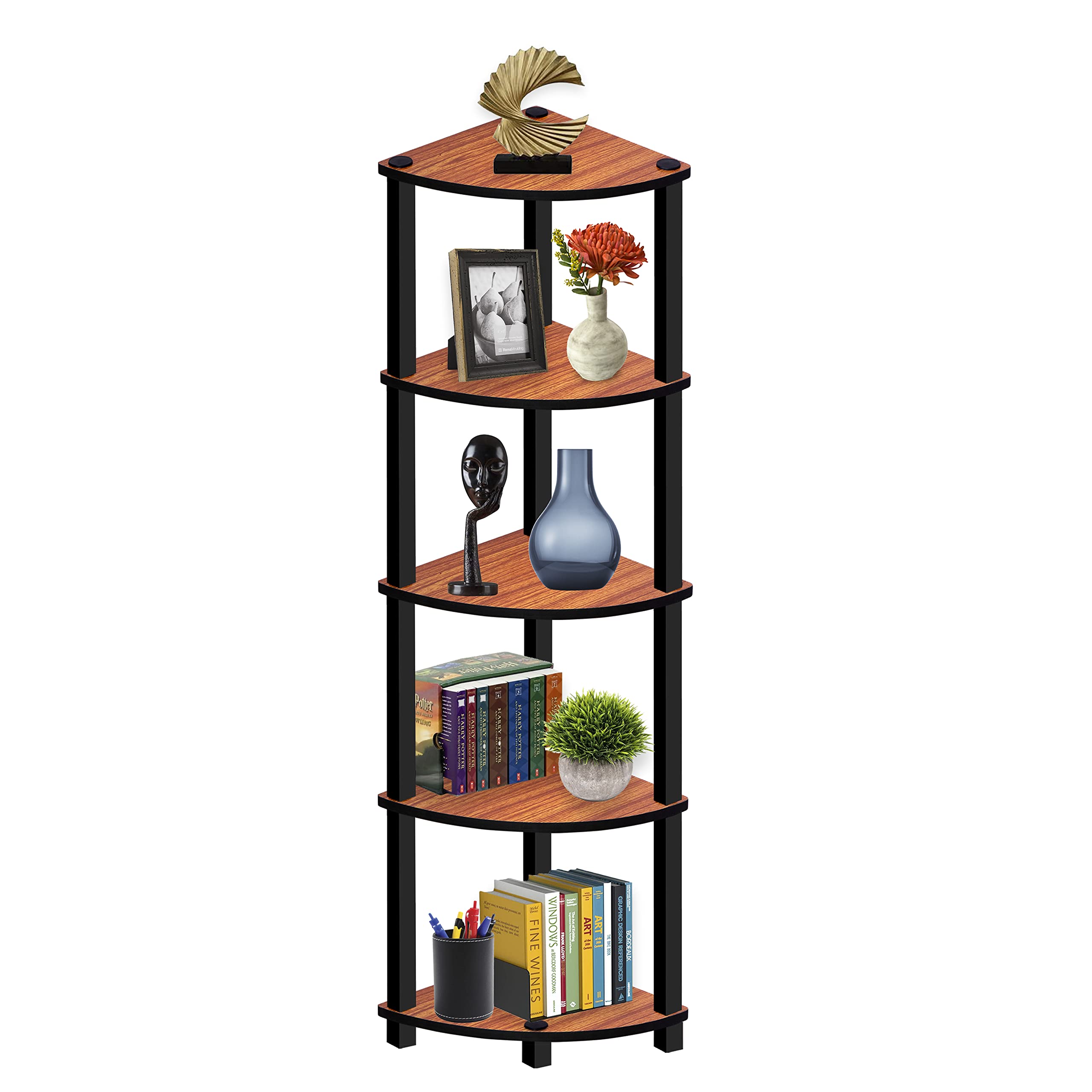 OFIXO 5-Tier 30X30 Multipurpose Turn-N-Tube Quad Circle Shape End Table/Side Table/Night Stand/Bedside Table/Shoe Rack/Book shelve with Heavy Duty Plastic Tube-(Teak Natural)-image-27