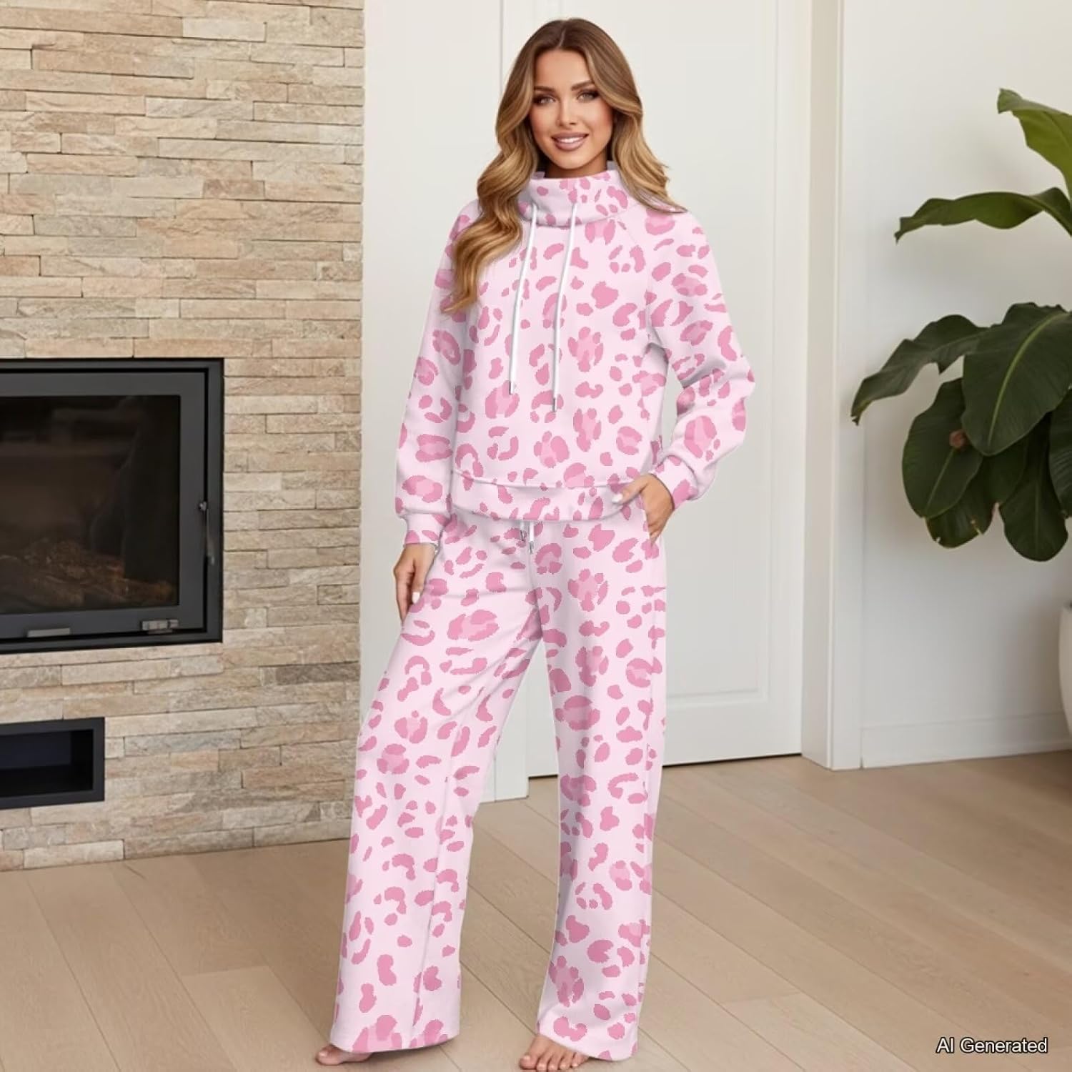 Lounge Sets for Women 2 Piece Outfits Loose Mockneck Sweatpants and Wide Leg Pants Track Suit with Pockets
