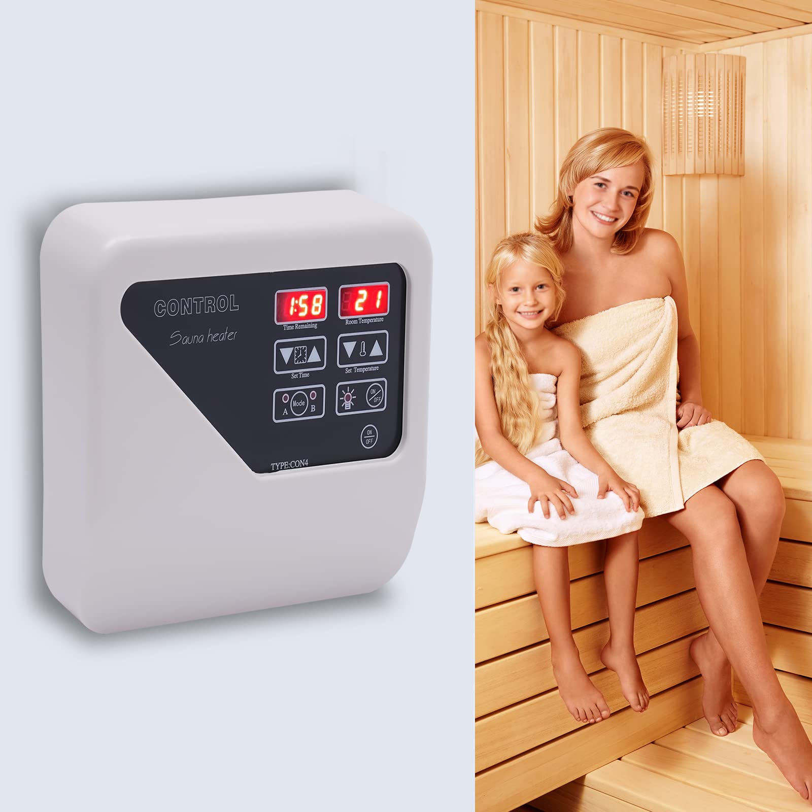 Controllo sauna 3 – 9 KW esterno sauna controllo 220 – 245 V per cabina sauna domestica e occasioni commerciali, controllo esterno protezione da surriscaldamento bianco 40 – 105 ℃
