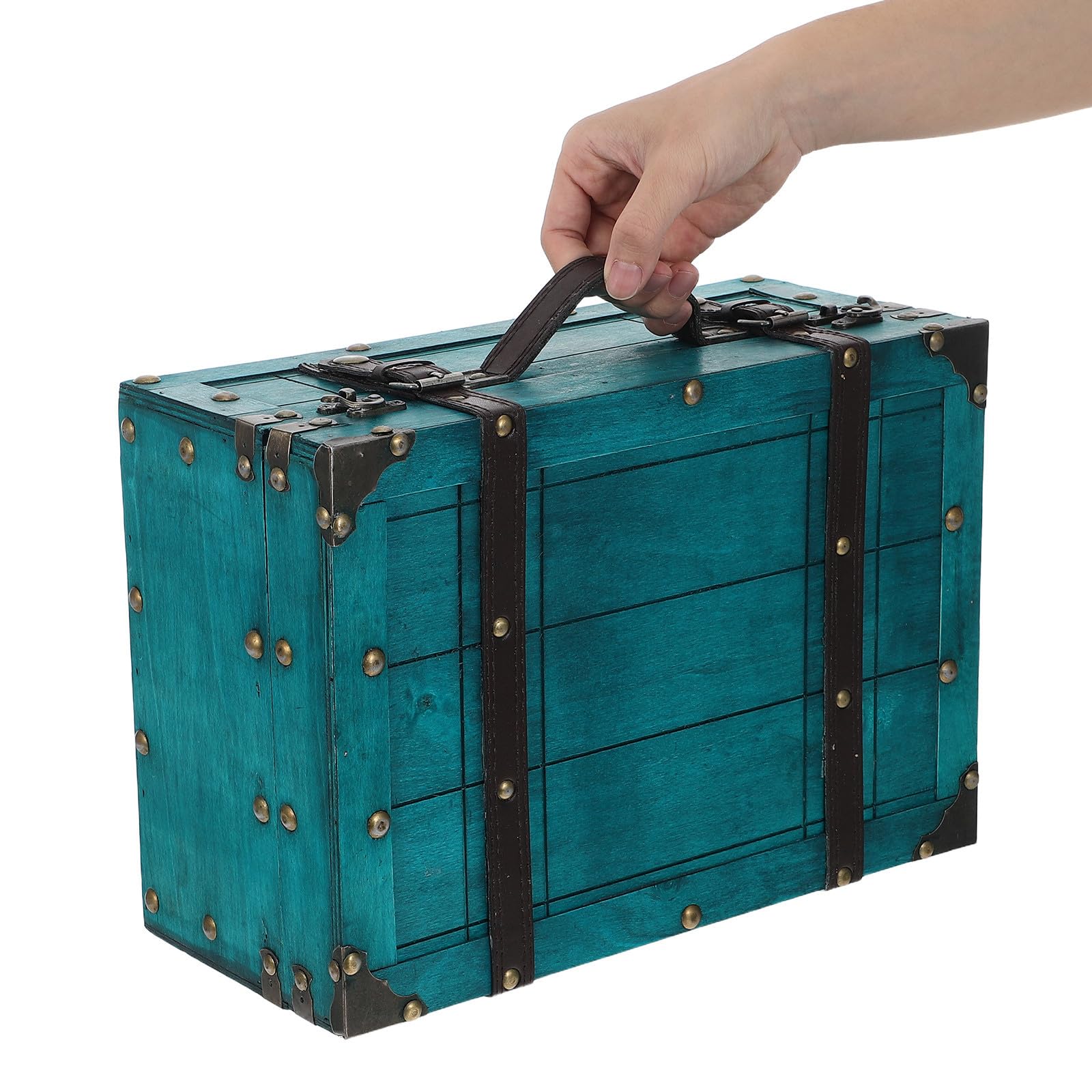 Antique Wooden Storage Chest with Lid Handcrafted Vintage Jewelry Box Wooden Vintage Suitcase for Keepsakes Weddings And Collectibles