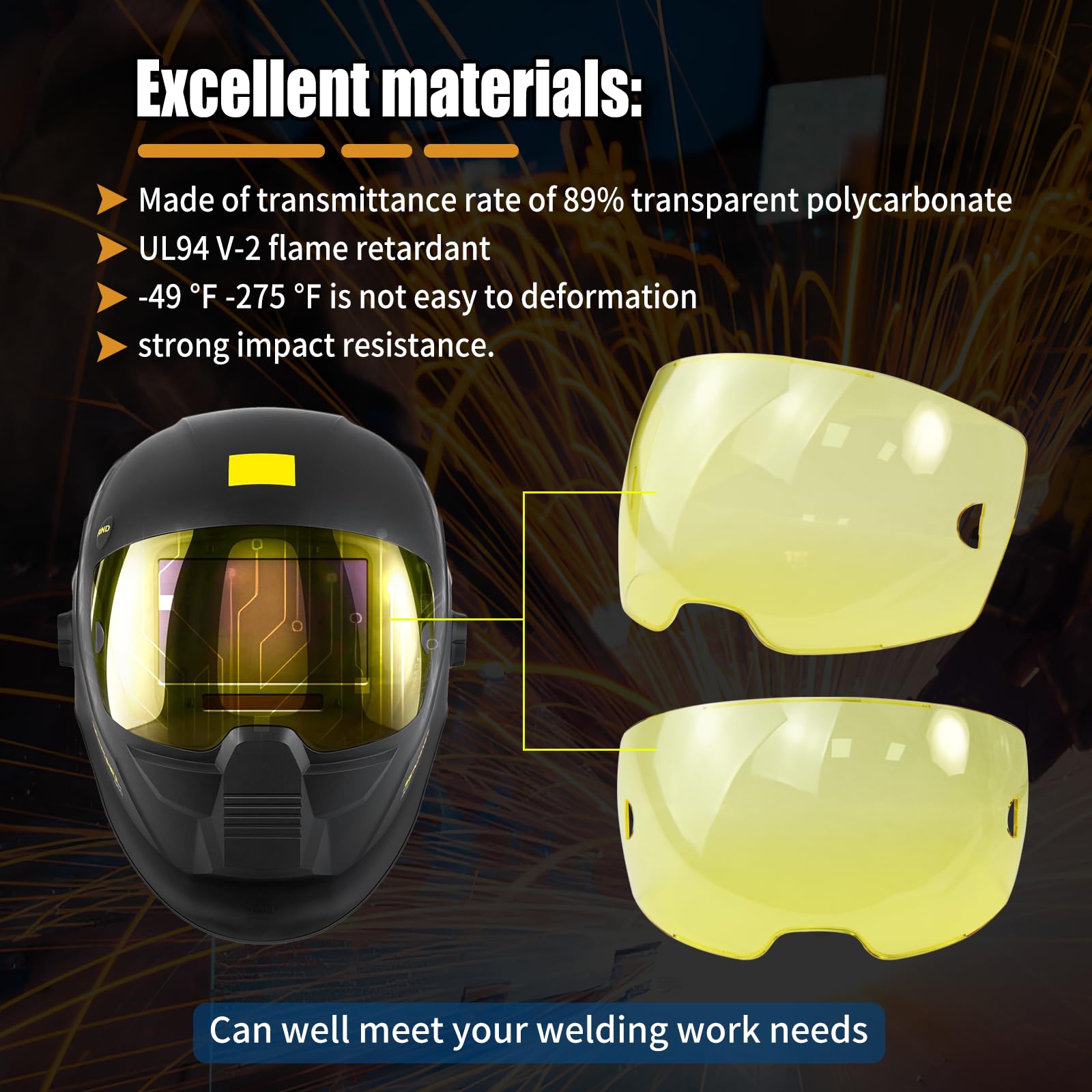 Paquete de 10 lentes de cubierta ámbar 0700000803 para casco de soldadura Sentinel A50 | Paquete de 10 lentes de cubierta frontal ámbar 0700000803 para casco de soldadura Sentinel A50, 10 x 6 cm