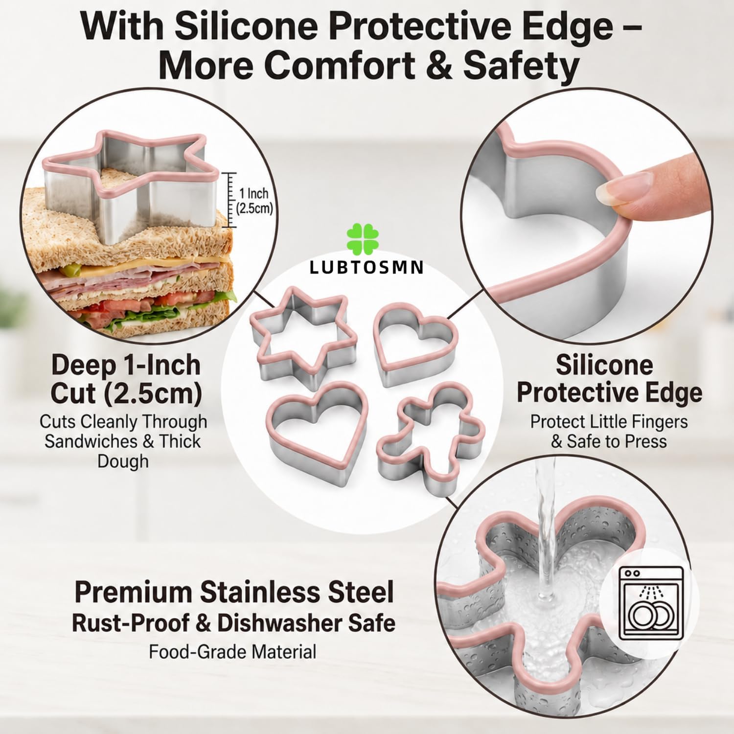 LUBTOSMN 3 Piece Bear Cookie Cutters Set, Silicone Rim Baking Set