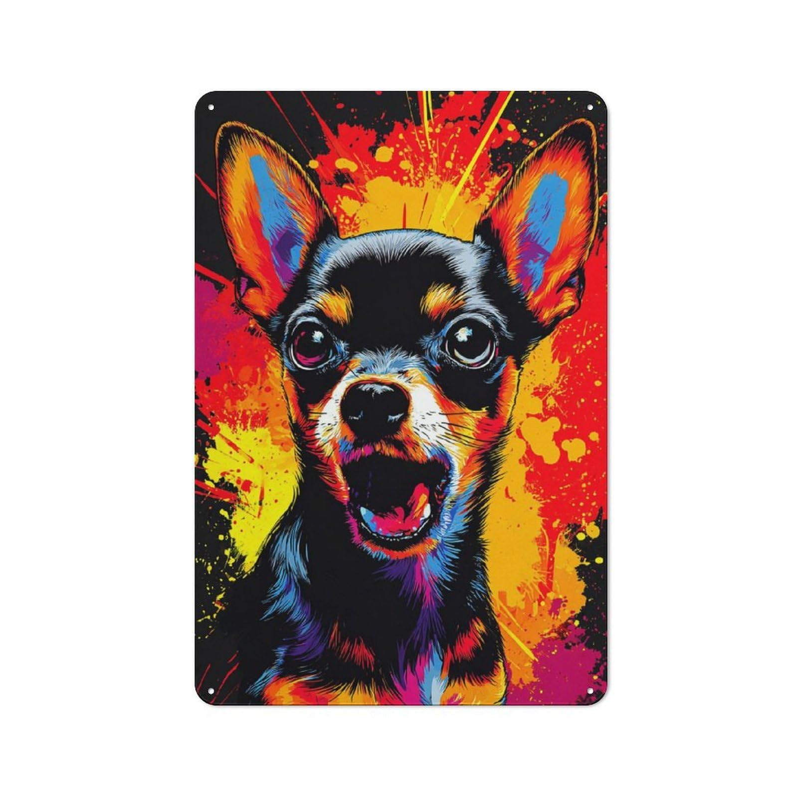Junmoney Colorful Chihuahua Splash Art -1 Rustic Tin Wall Plaque 30X20cm For Bar Or Restaurant, For Vintage Wall Decor Fans, For Garage And Workshop Walls