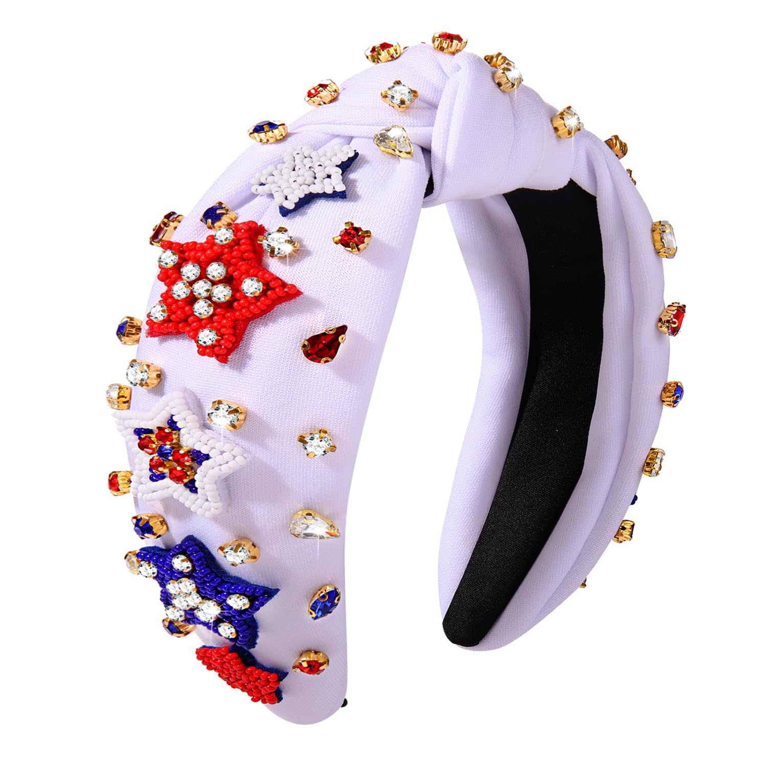 NVENF 4th of July Headbands, American Flag Star Headband Pearl Crystal Rhinestone Knotted Headbands Patriotic 4th of July Accessories Outfits for