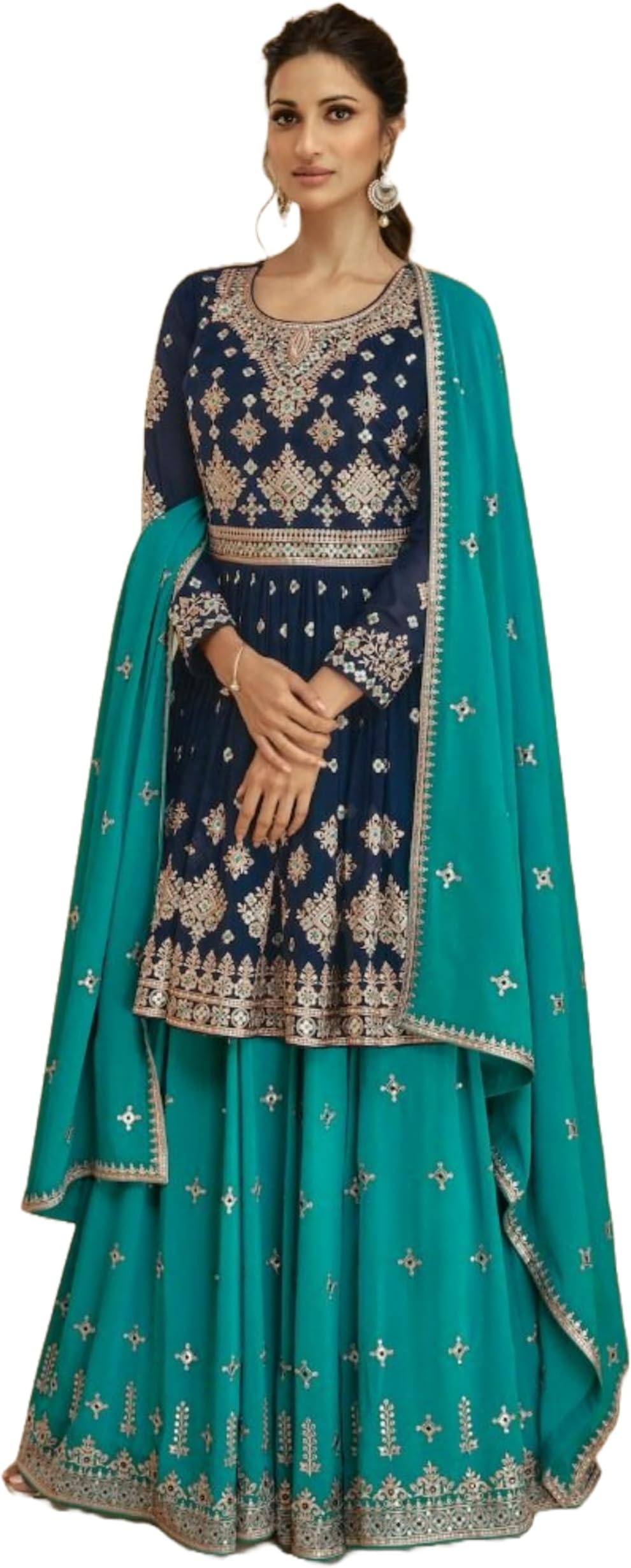 ETHNIC EMPORIUM Indian Punjabi Georgette Skirt Lehenga Style Stitched Salwar Suit 2155