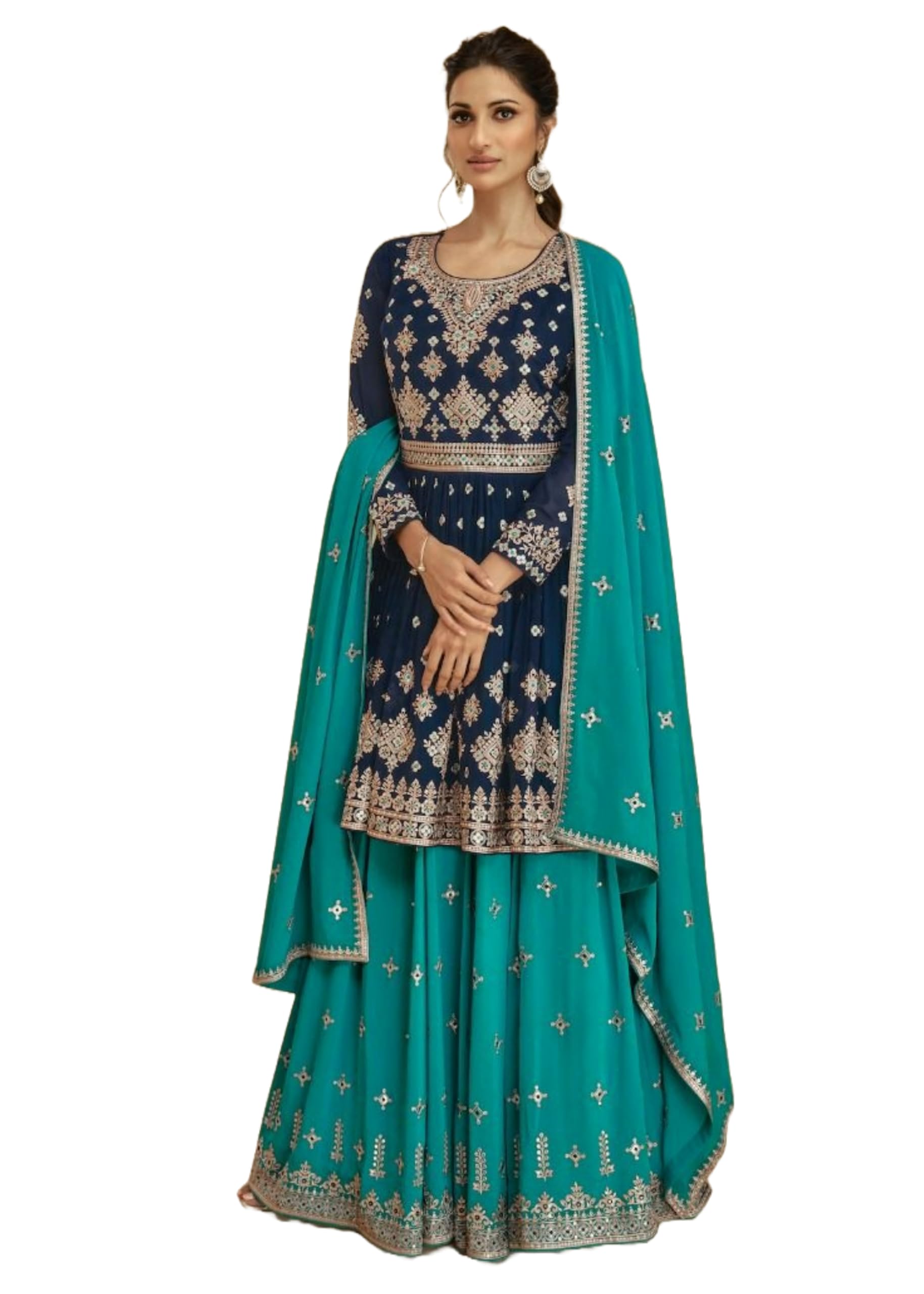 ETHNIC EMPORIUM Indian Punjabi Georgette Skirt Lehenga Style Stitched Salwar Suit 2155