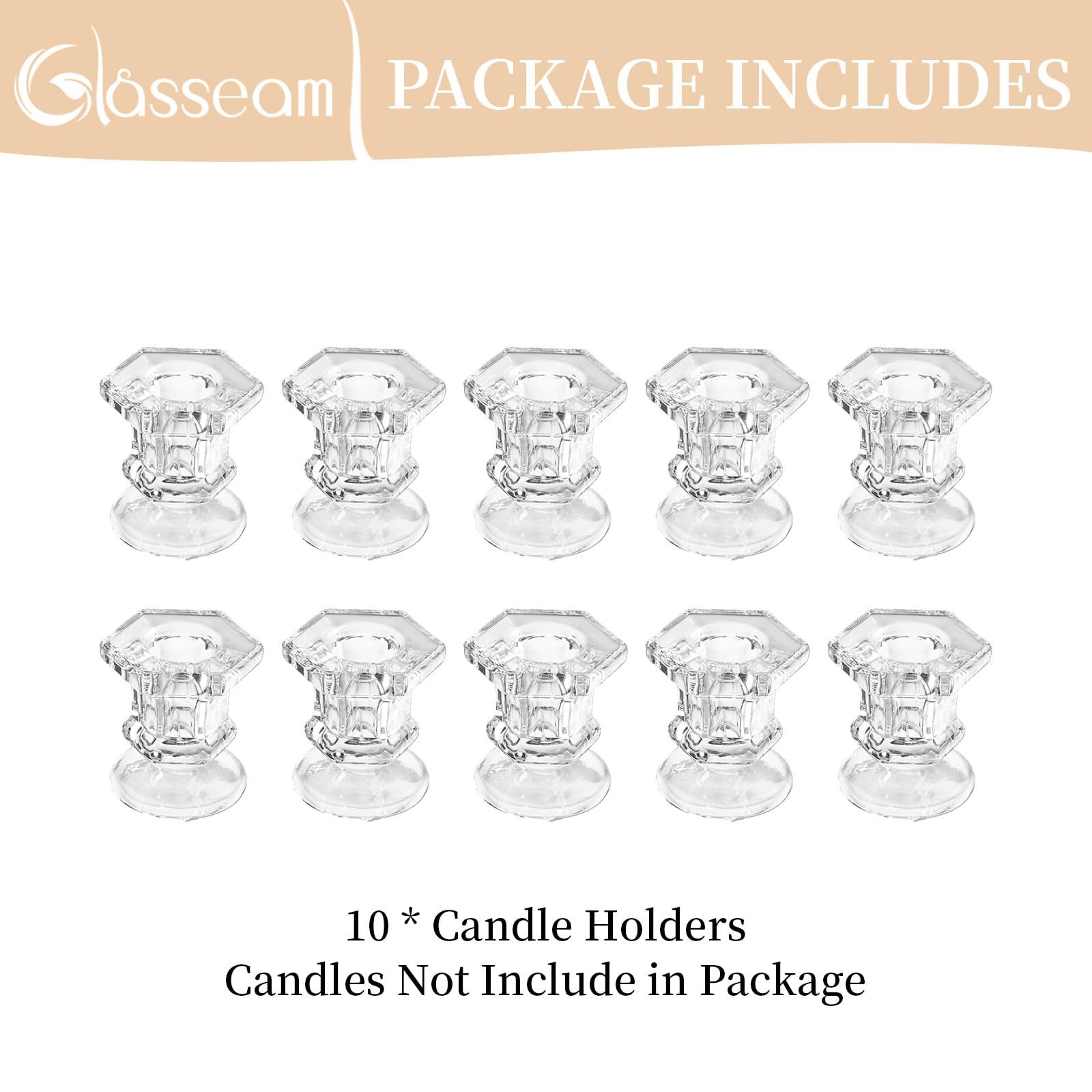 Bougeoirs en Verre Glasseam Support Transparent 10 Pcs Bougeoirs de Noël Salon Table À Manger Décoration De Mariage