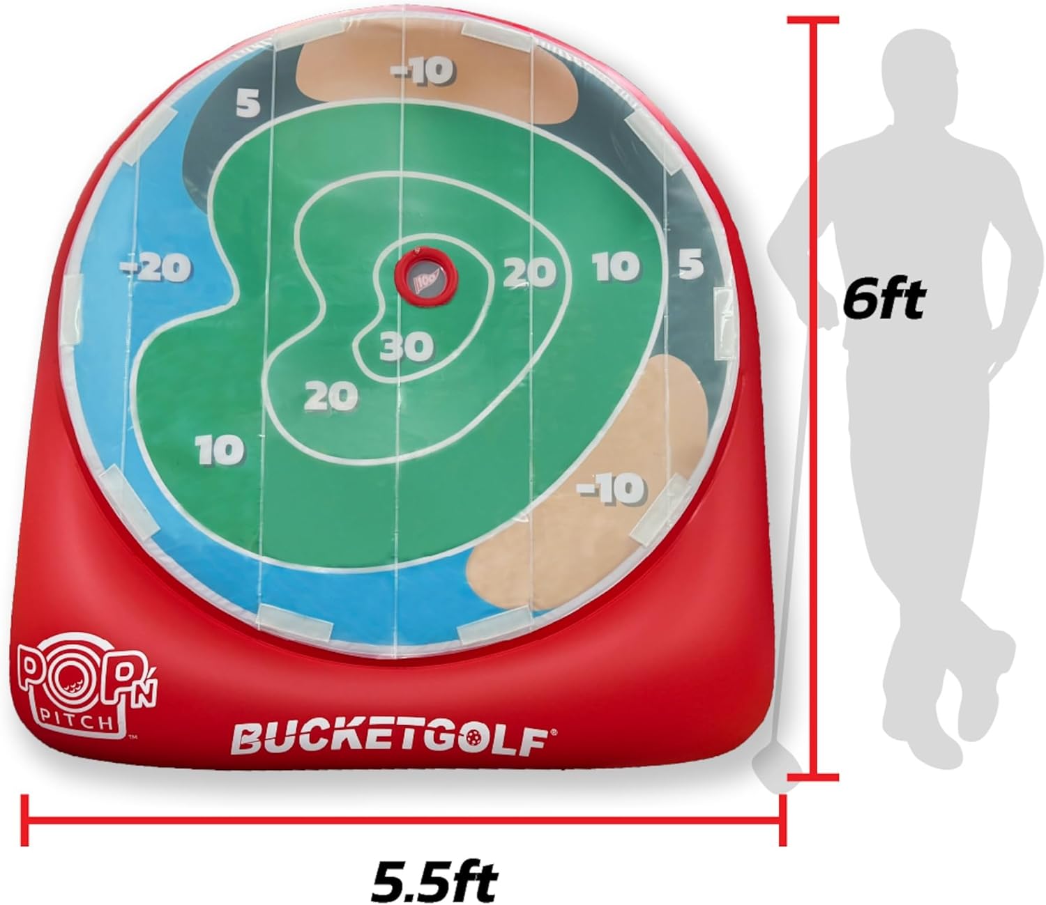 BucketGolf Pop-n-Pitch Inflatable Golf Target Game – Portable Golf Practice Mat with Movable Bullseye, Lightweight and Easy Setup for Backyard or Garage