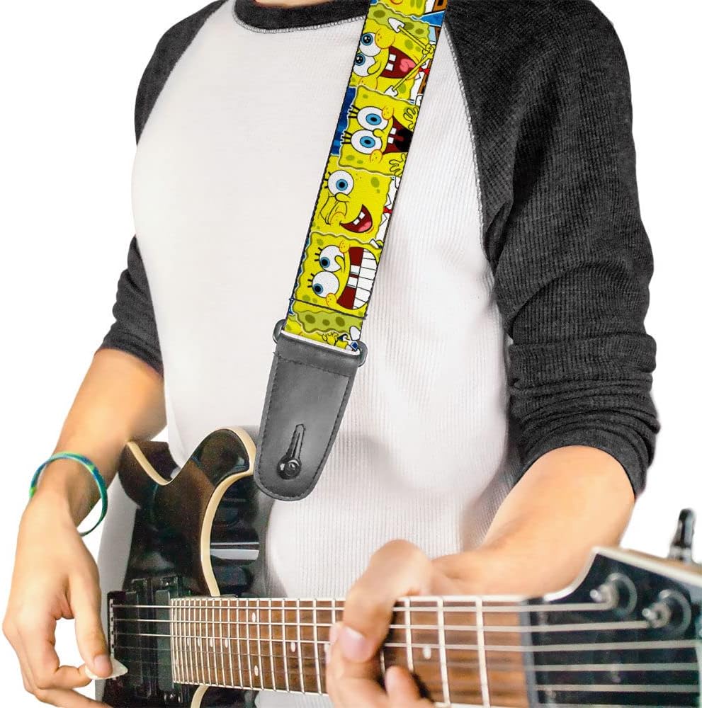 Buckle-Down Nickelodeon Guitar Strap, SpongeBob Expressions Stripe Blue, 2 Inches Wide