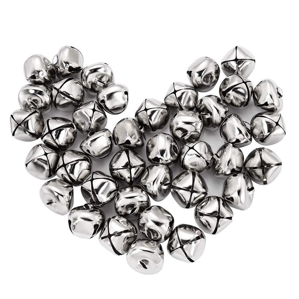 Suneast 100 Pcs Christmas Jingle Bells - Metal Crafts Bulk Musical Sleigh Beads for Festival Decoration DIY Jewellery Making - Silver - 10mm