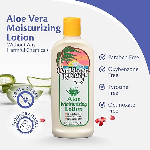 Miniatura 4 de Caribbean Breeze Loción hidratante de aloe, loción de aloe vera para el cuerpo, loción de aloe enriquecida con vitaminas con té verde y granada, 8.5