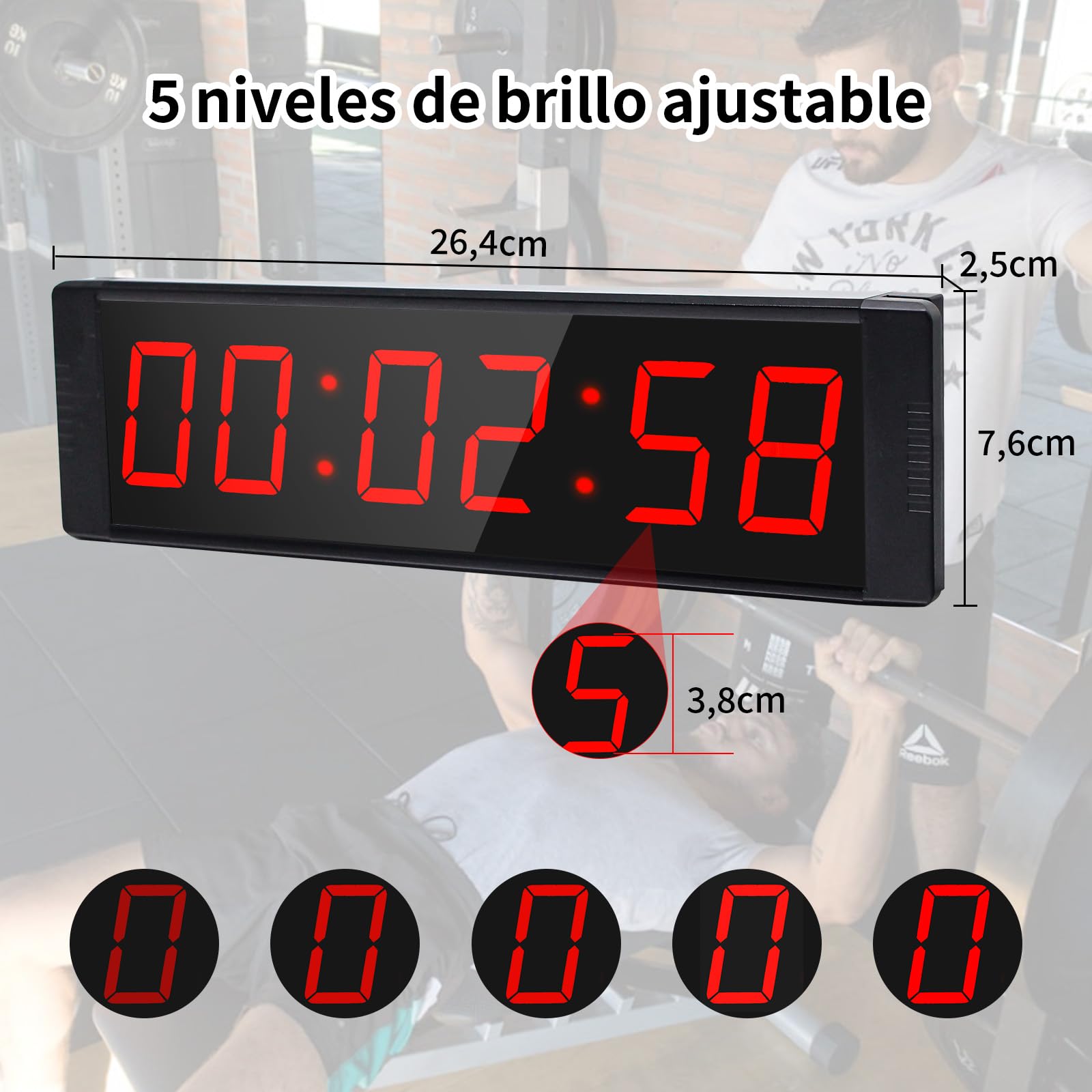 temparizador de centa con botón de Inicio/Parada, Grande de Reloj 12/24 h para