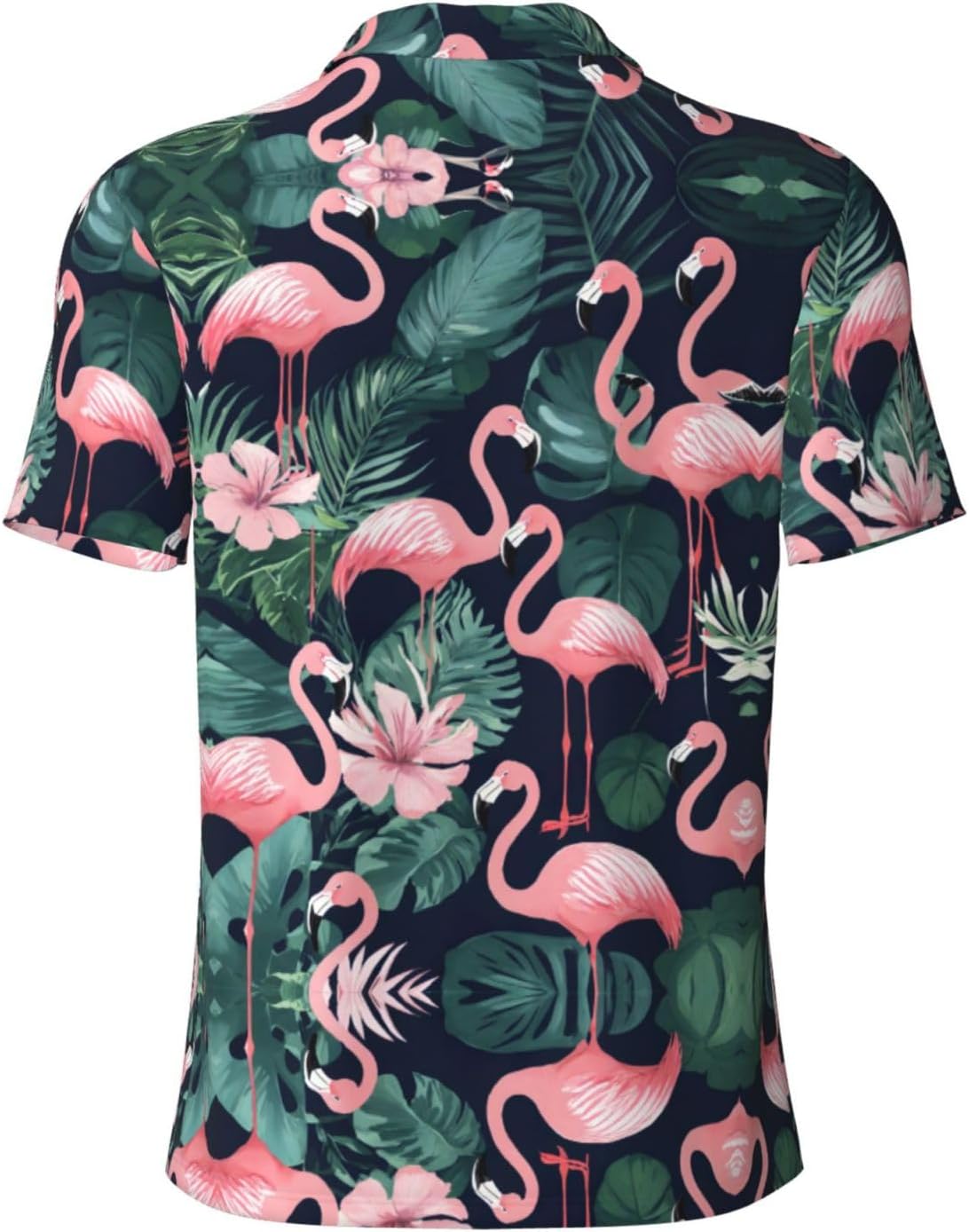 Pink Flamingo Print Men's Polo Shirts, Short Sleeve Golf Shirt, Moisture Wicking Athletic Casual T-Shirt