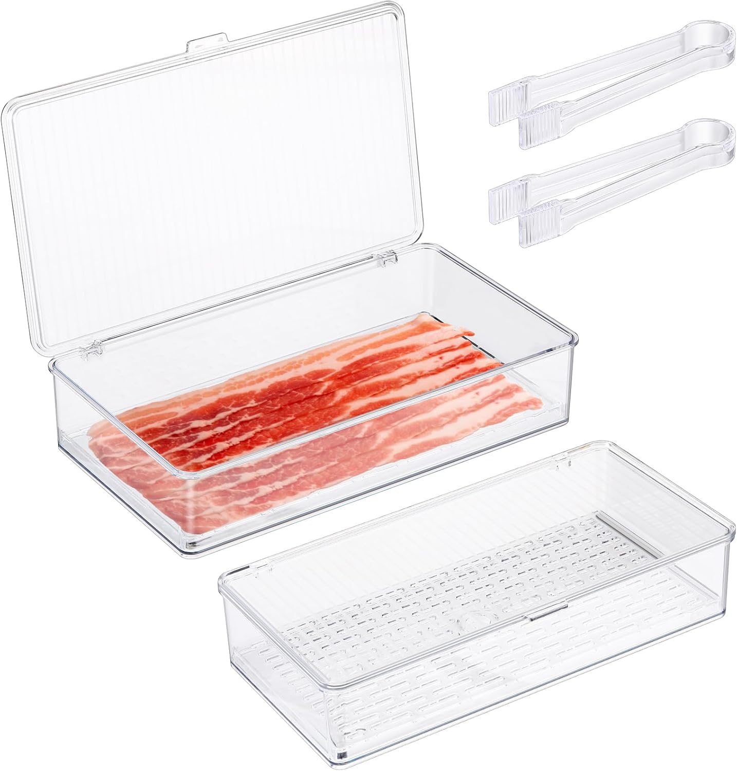Gandeer 4 Pack Bacon Container for Refrigerator with 2