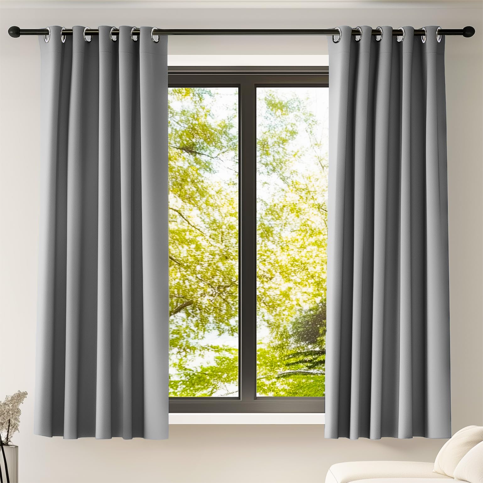 ORINOVA Vorhang Blickdicht Thermovorhang Hitzeschutz 140x160 cm 2er Set Grau Vorhänge Schlafzimmer Verdunklungsgardine Wohnzimmer mit Ösen