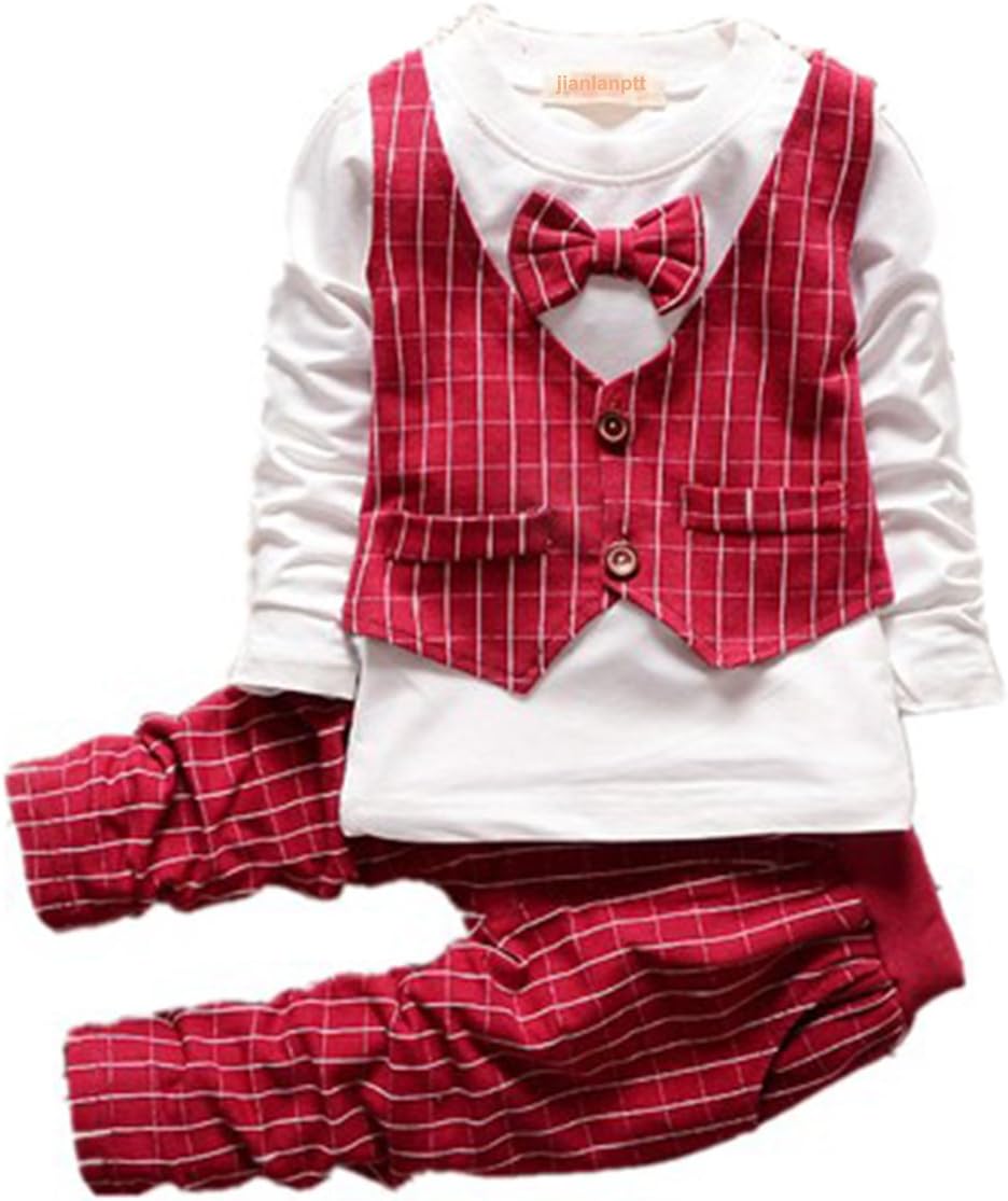 JIANLANPTT Fashion Baby Boy Clothes Sets Gentleman Suit Toddler Boys Clothing Set,Red,80(6-12months)