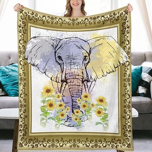 Miniatura 2 de Manta de franela para sofá de elefante y girasol, colcha de forro polar súper suave y cálida, decoración del hogar para todas las estaciones, para